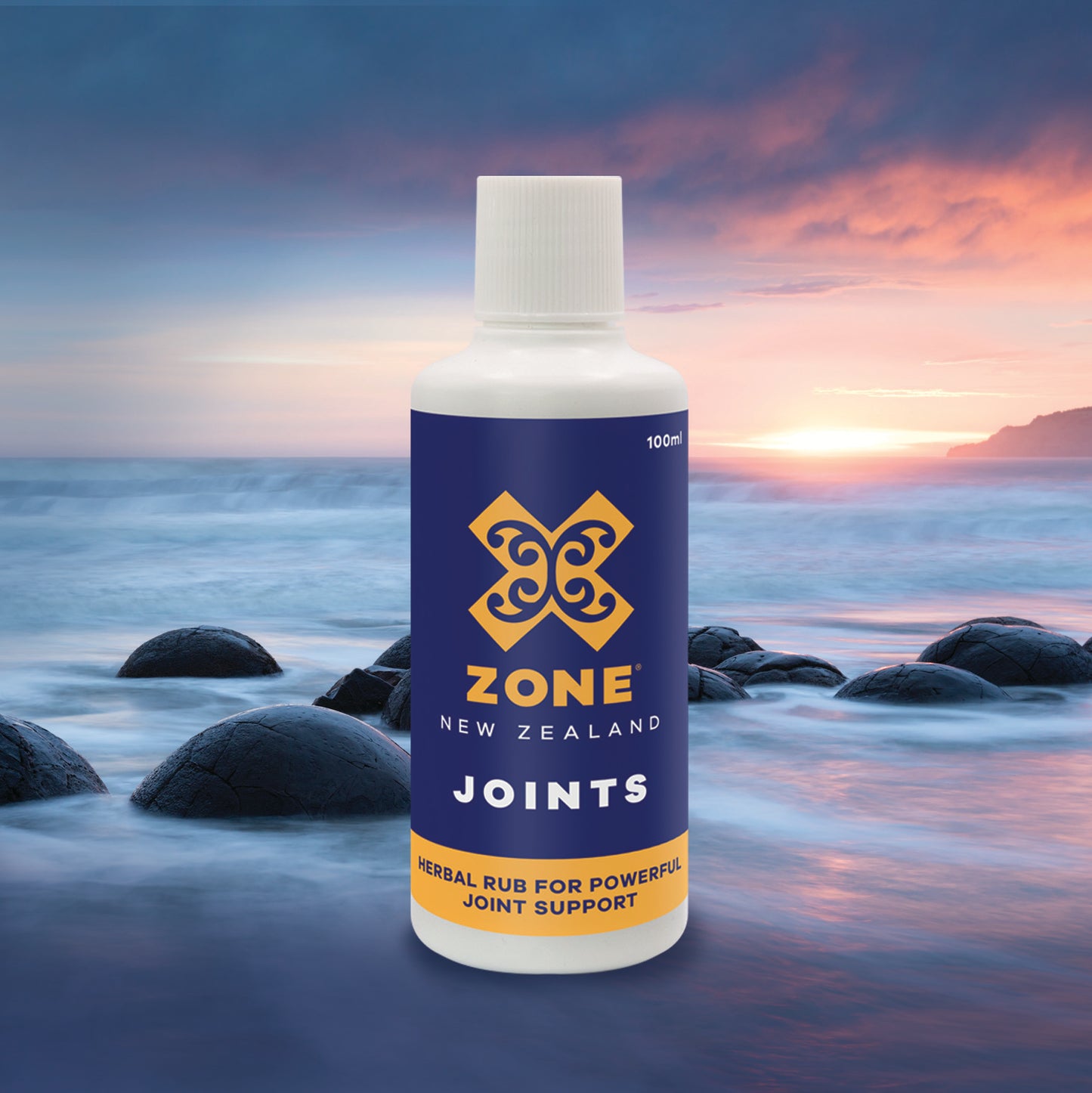 X-ZONE JOINTS Bottle New Zealand Ocean Boulders Sunset