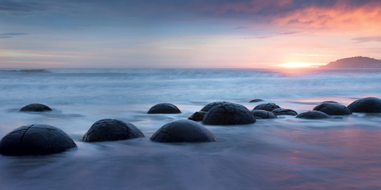 New Zealand Ocean Boulders Sunset