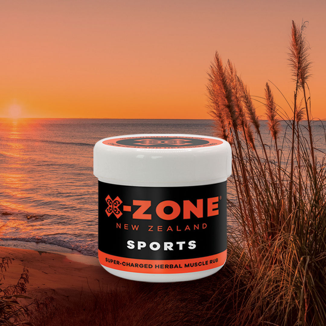 X-ZONE Sports Rub 100ml Toi Toi Plants New Zealand Beach Ocean Sunset