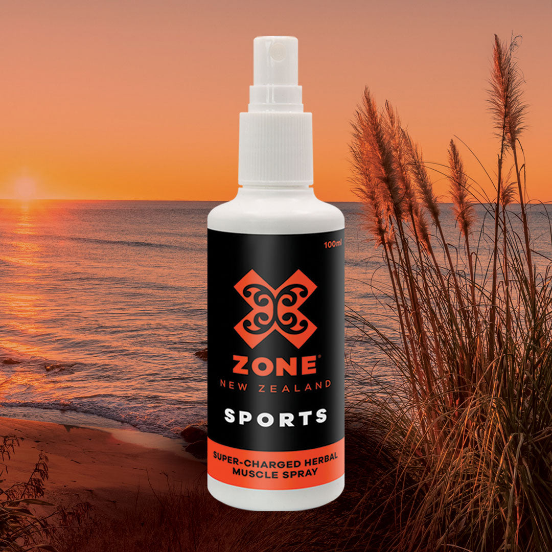 X-ZONE Sports Spray 100ml Toi Toi Plants New Zealand Beach Ocean Sunset