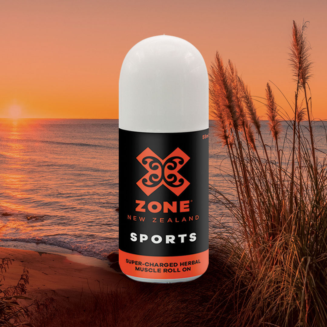 X-ZONE Sports Roll on 55ml Toi Toi Plants New Zealand Beach Ocean Sunset